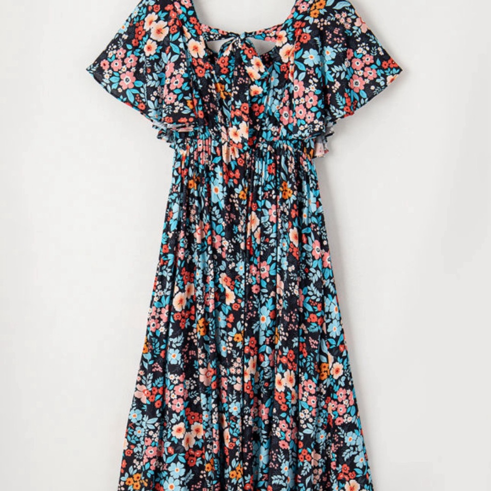 Maxi Pleated Ruffled Multicolored Sundress - Picture 3 of 5
